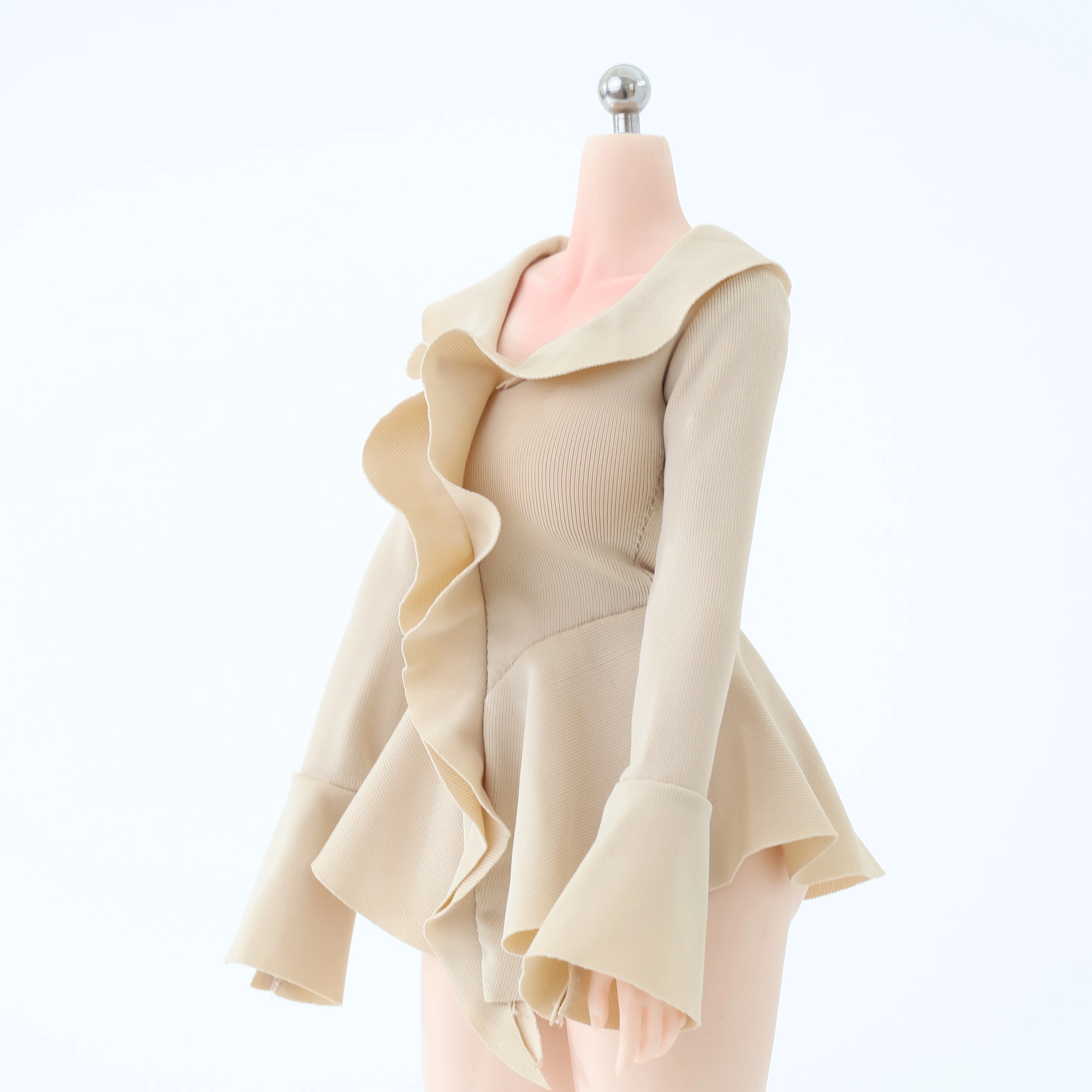1/6 Maßstab Glockenärmel-Kleid mit Wellenkante und V-Ausschnitt für 12-Zoll-Soldatin-Actionfigur Körperpuppen-Zubehör – Detail 5