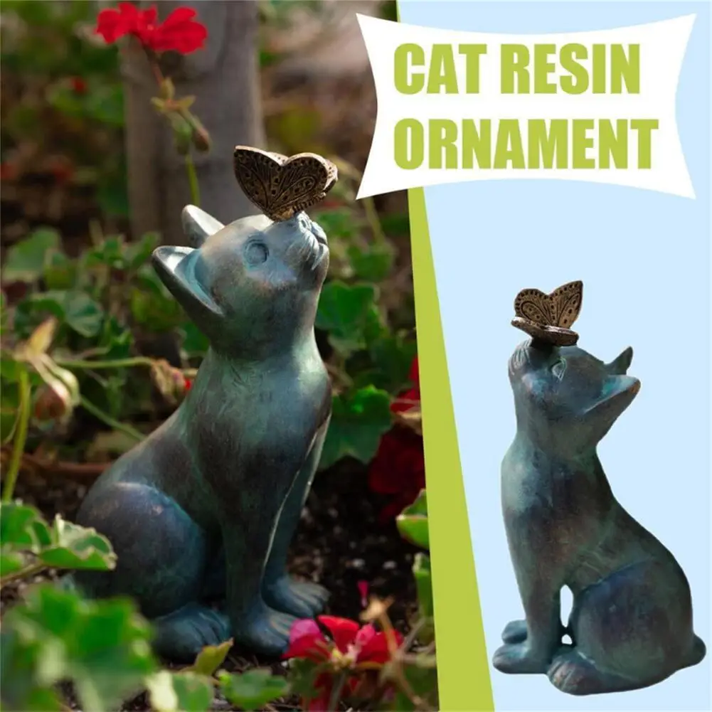 

Curiosity Cat Butterfly Garden Statue Decor Cute Cat Sculpture Outdoor Animal Figurines Ornaments For Yard Lawn Porch