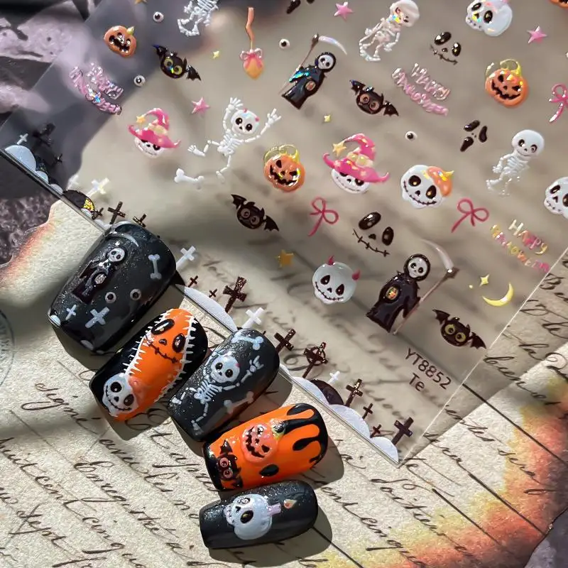 Gothic Halloween Nail Decals Waterproof Cross Star Moon Skeleton Stickers for Halloween Party Cosplay Nail Art