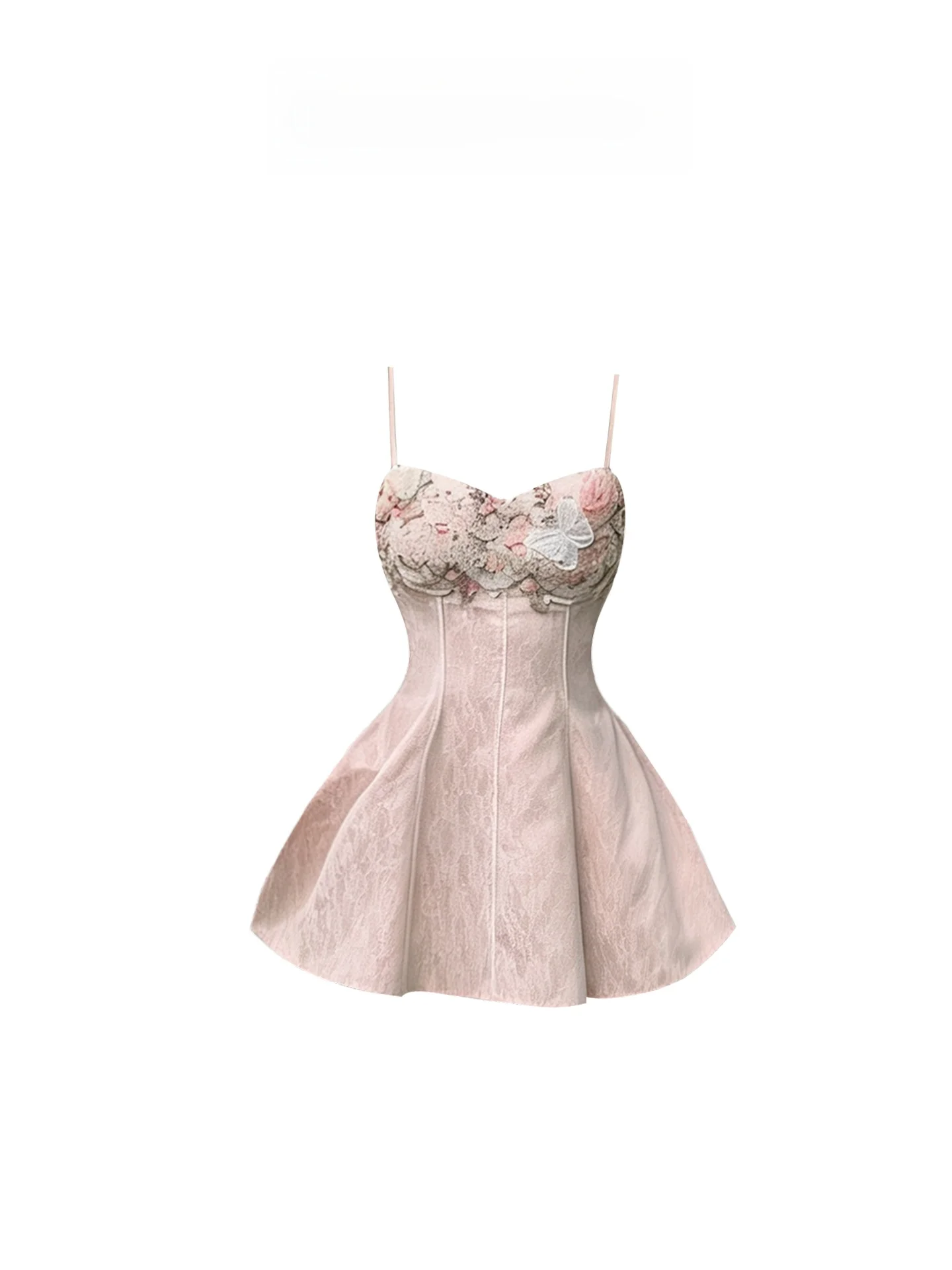 

HEZA Pink Floral Embroidery Strap Dr Women's Summer Slimming Princ ort Skirt Casual Sle A-Line Dr for plus Size