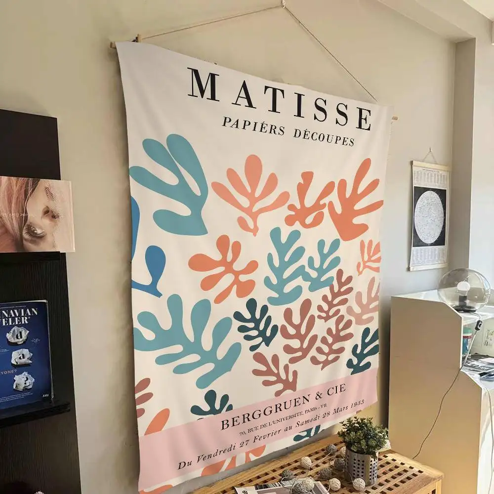 Tapiz de pared grande con estampado de flores coloridas abstractas nórdicas Matisse Japón, alfombras colgantes de Tarot Hippie, alfombras de pared para dormitorio, Hippie barato