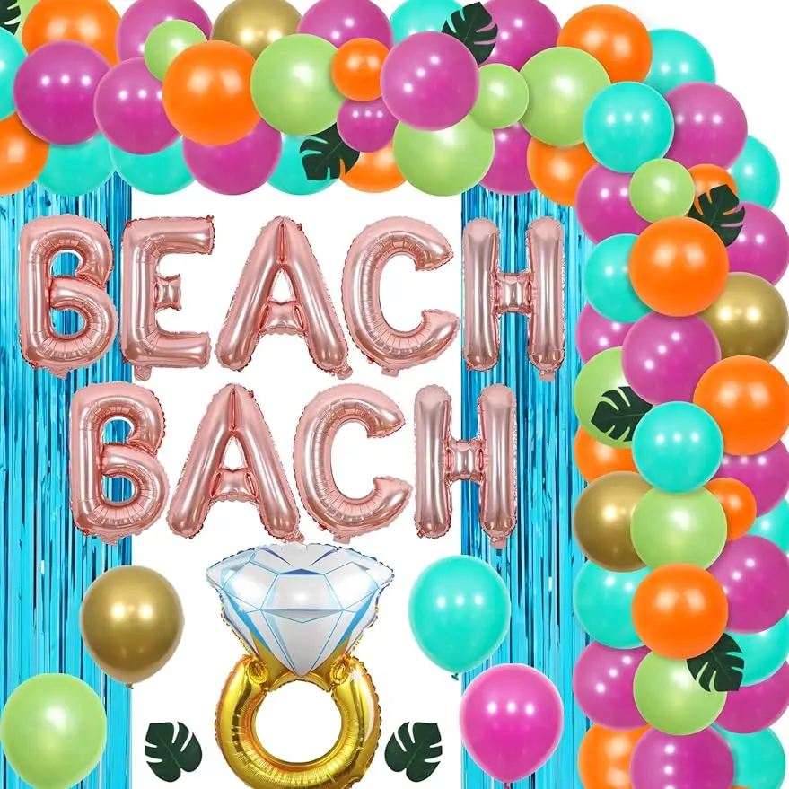 

Beach Bachelorette Party Decor, Bridal Shower Decor, Tropical Balloons, Garland Arch, Fringe Curtain for Party Supply