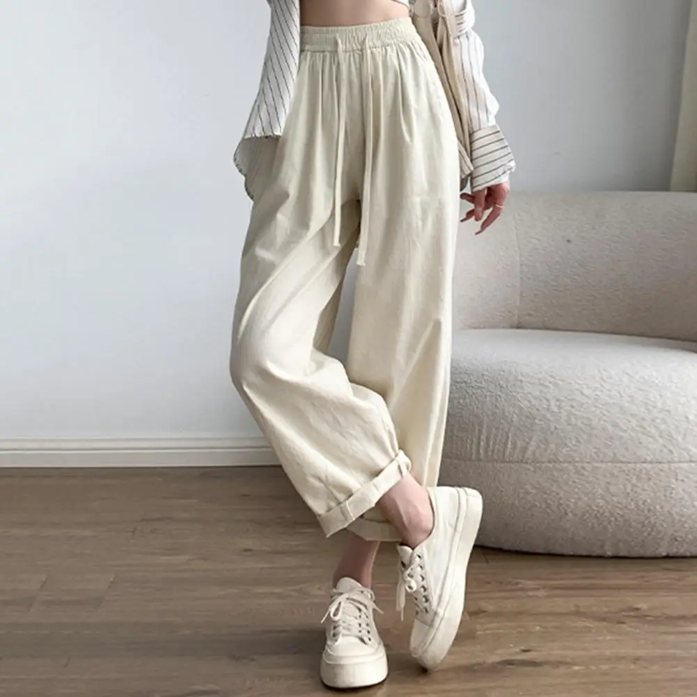 

Women Drawstring Waist Harem Pants Versatile Women's Harem Pants Stylish Elastic Waist Wide Leg Trousers with Side for Everyday