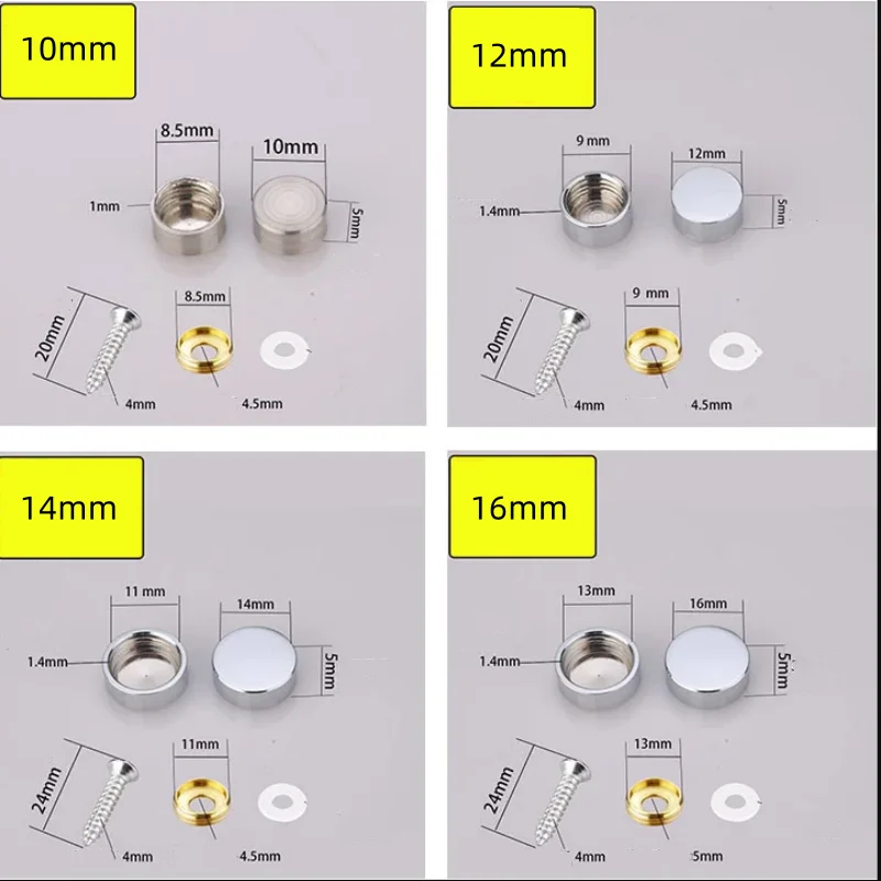 4Set/Bag Mirror Decorative Nail Advertising Glass Screw Cap Cover Fasteners Stainless Steel Billboard Fixing10-16mm