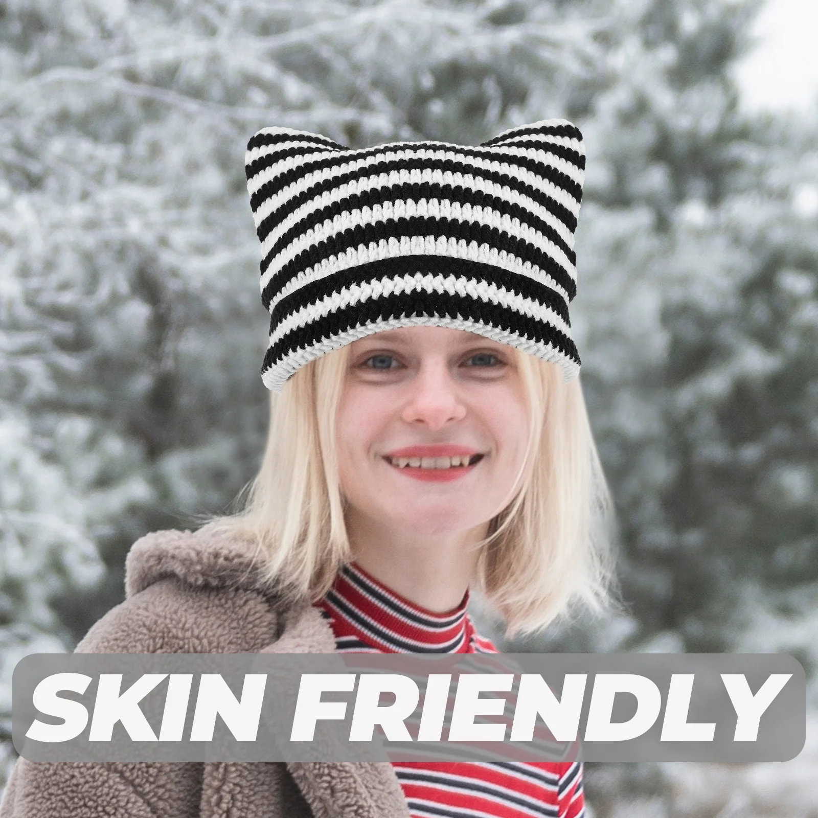 

Striped Cat Winter Knitted Caps Unisex Warm H Men Winter Hats made Soft Outdoor Pink White Camping Hiking Accessories