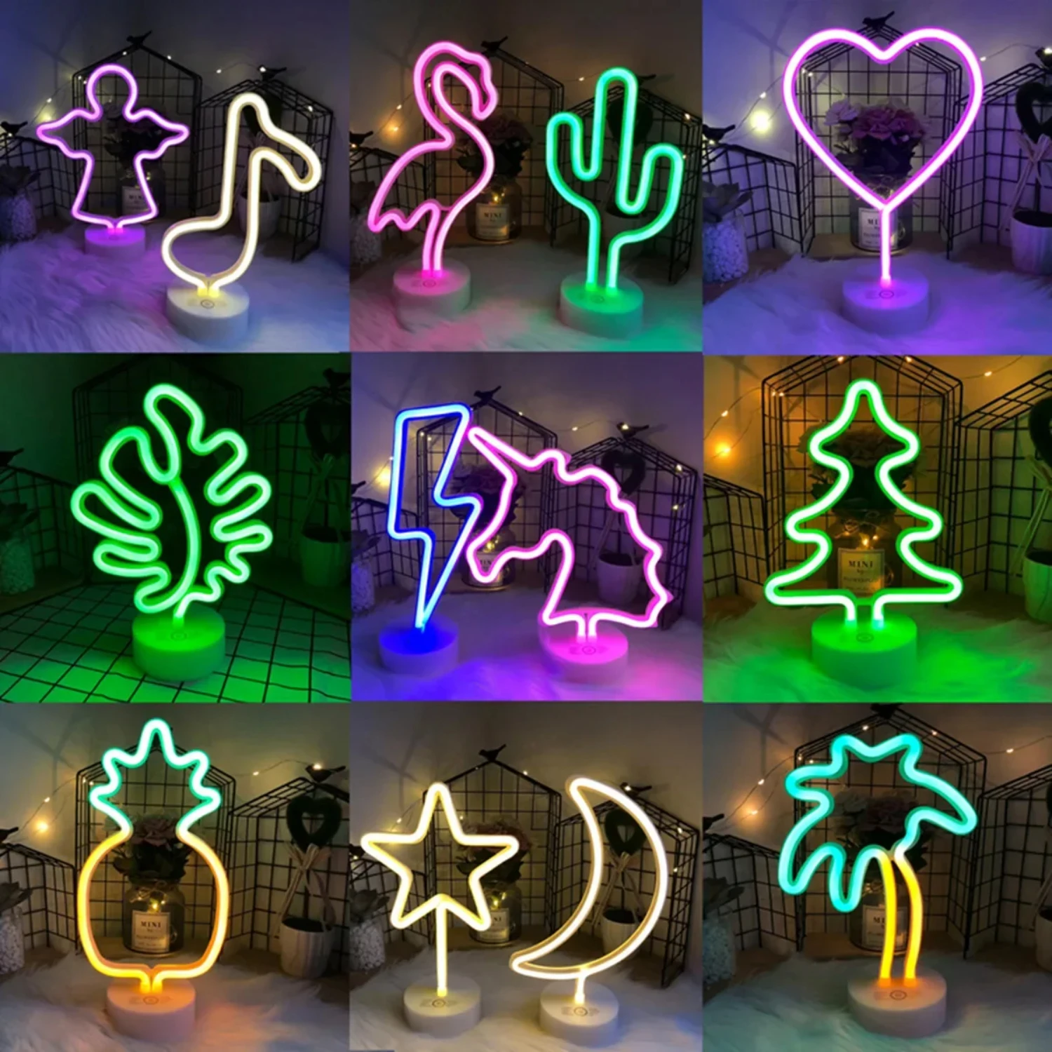 Neon LED Night Light Flamingo Unicorn Cactus Lamp for Bedroom Table, Wedding & Christmas Decoration.