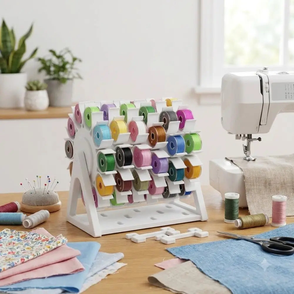 60 Slots Rotating Bobbin Thread Organizer 3D Printed DIY Sewing Sewing Thread Spool Holder Handmade Hand Crank Sewing Spool Rack