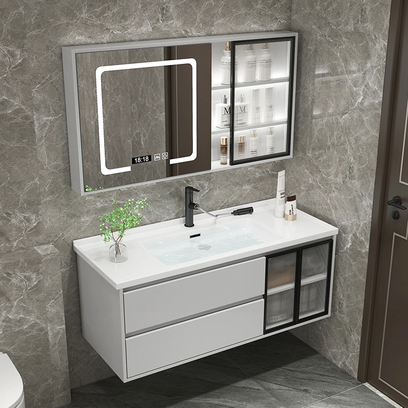 Modern and minimalist bathroom cabinet combination, bathroom ceramic integrated washstand, face wash, light luxury wash basin