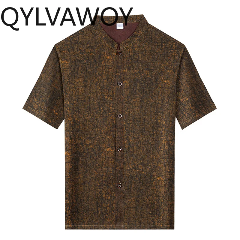 QYLVAWOY 100% Mulberry Silk Man Summer Shirt Xiangyunsha Men's Shirts Short Sleeve Tops Shirts for Men Loose Camisas De Hombre