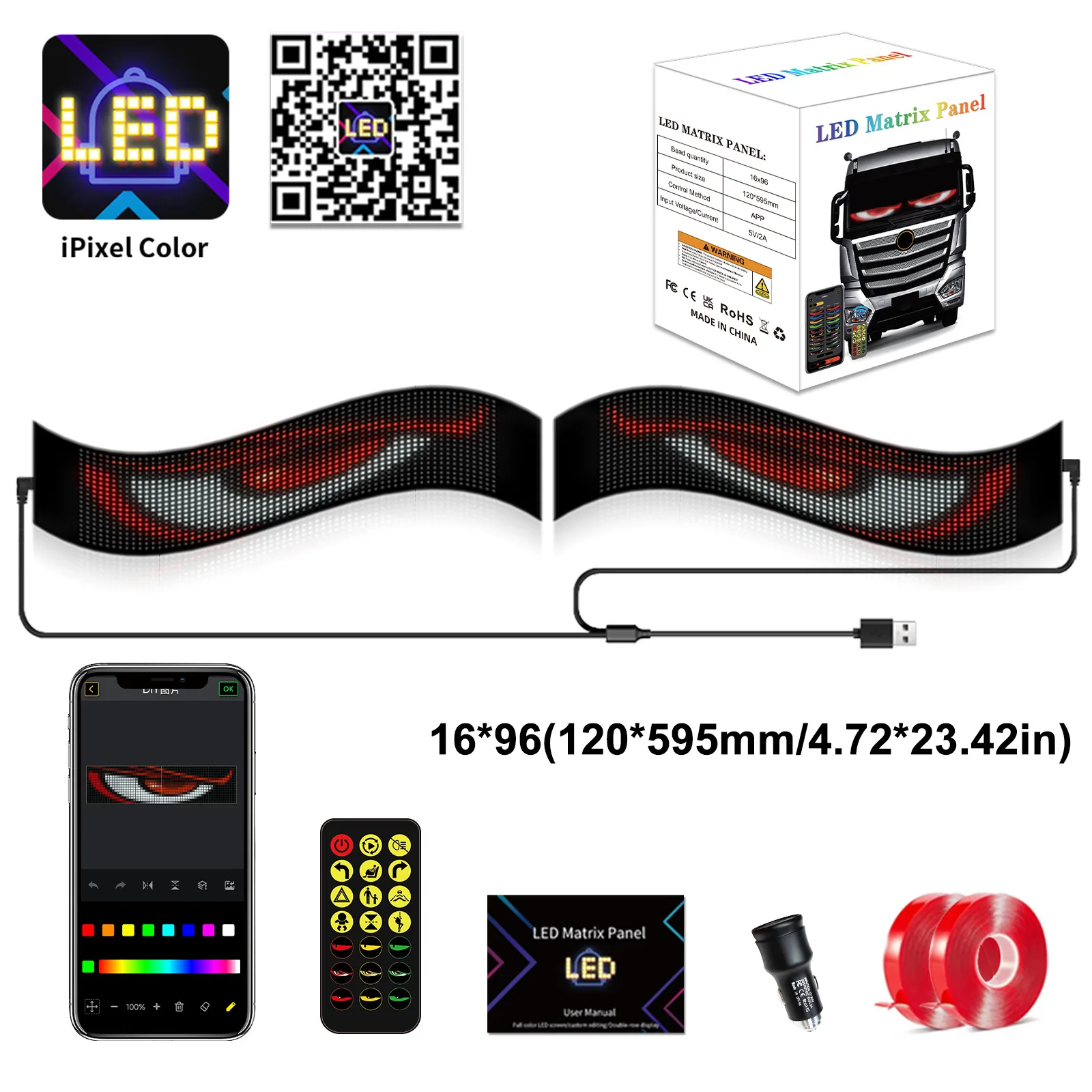 Multifunctional Bright Devil Eyes LED Light for Car Windshield Flexible Programmable Scrolling LED Display Bluetooth APP Control image 3