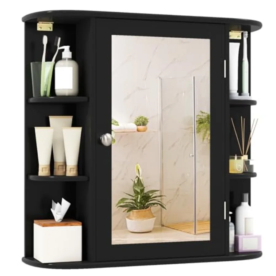 

Bathroom Medicine Cabinet with Mirror Modern Wall Mounted Space-Saving Storage Organizer with Mirrored Door 4 Internal Shelves