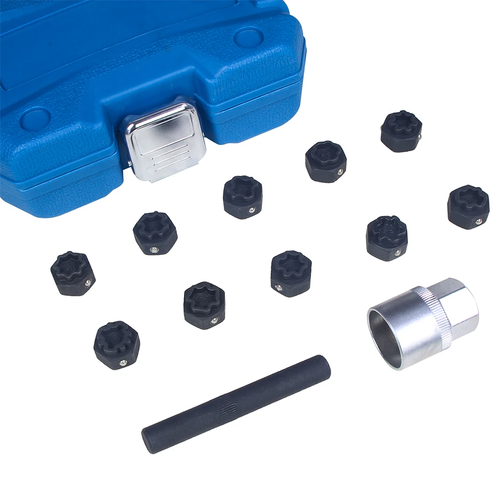 12 قطعة عجلة قفل الجوز مفتاح عدة لمرسيدس بنز عجلة قفل الجوز محول مأخذ التوصيل مجموعة مكافحة سرقة العروة الجوز أداة إزالة الصواميل M12 M14 الحجم