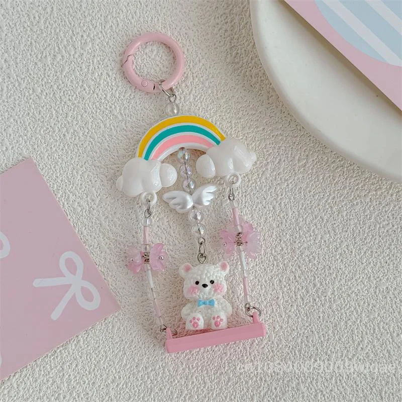 💐 | قوس قزح سوينغ الدب المفاتيح، لطيف دمية دب مطرز الزهور حقيبة سحر، Kawaii هدية حزام الهاتف الحبل للنساء الفتيات #5