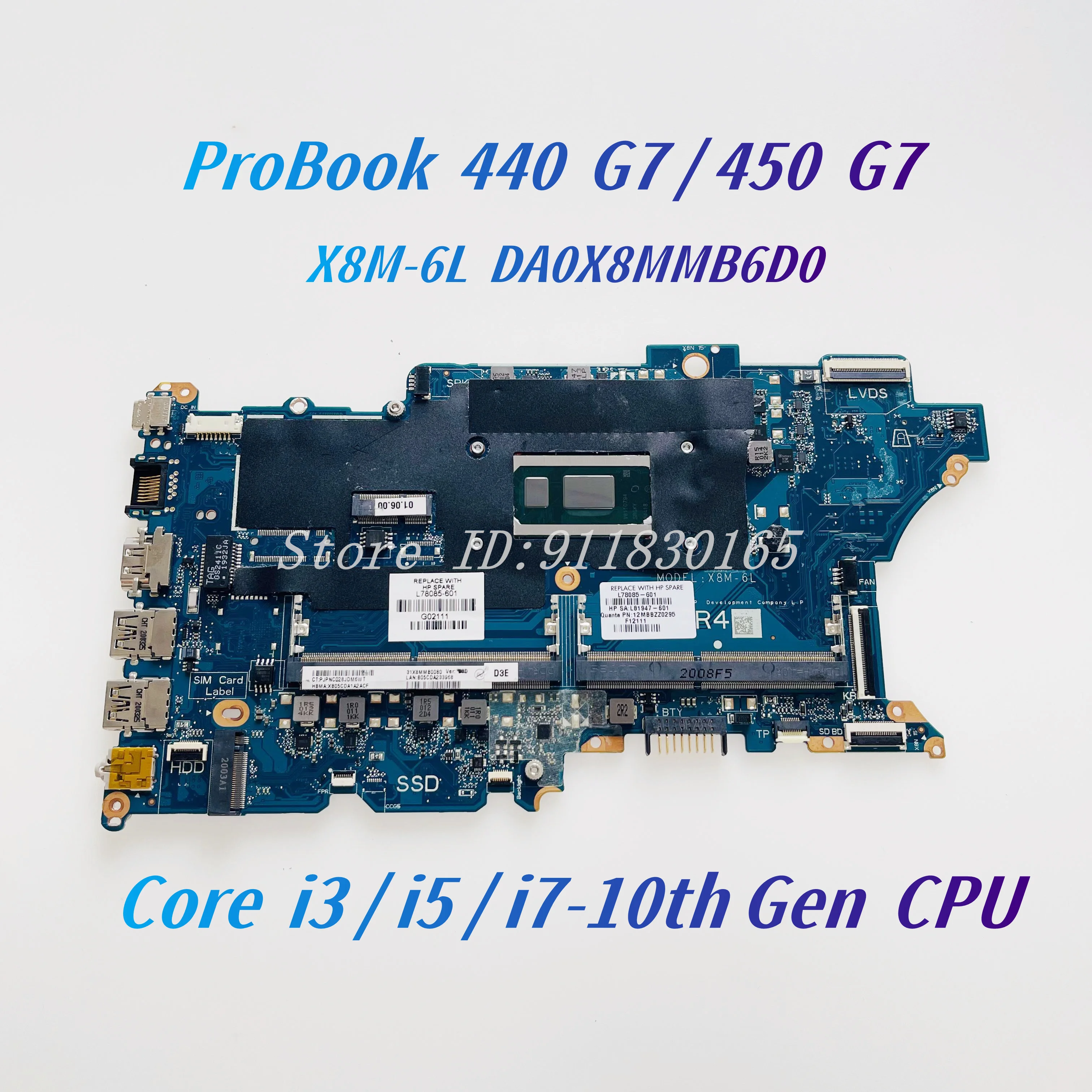 

X8M-6L DA0X8MMB6D0 For HP ProBook 440 G7 450 G7 Laptop Motherboard With i3 i5 i7-10510U CPU L78085-601 L78086-601 L78087-601