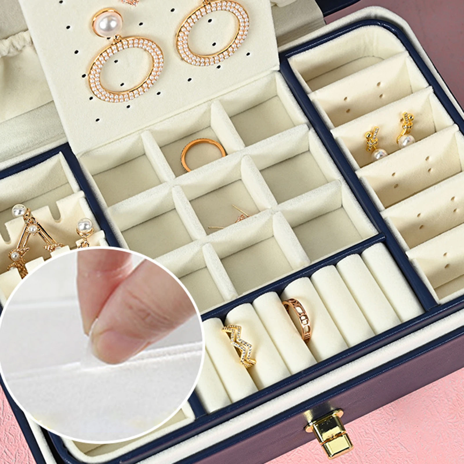 Portable Jewelry Box Leather Double Layer Jewelry Organizer Display Travel Jewelry Case Storage Boxes for Earring Ring Necklace