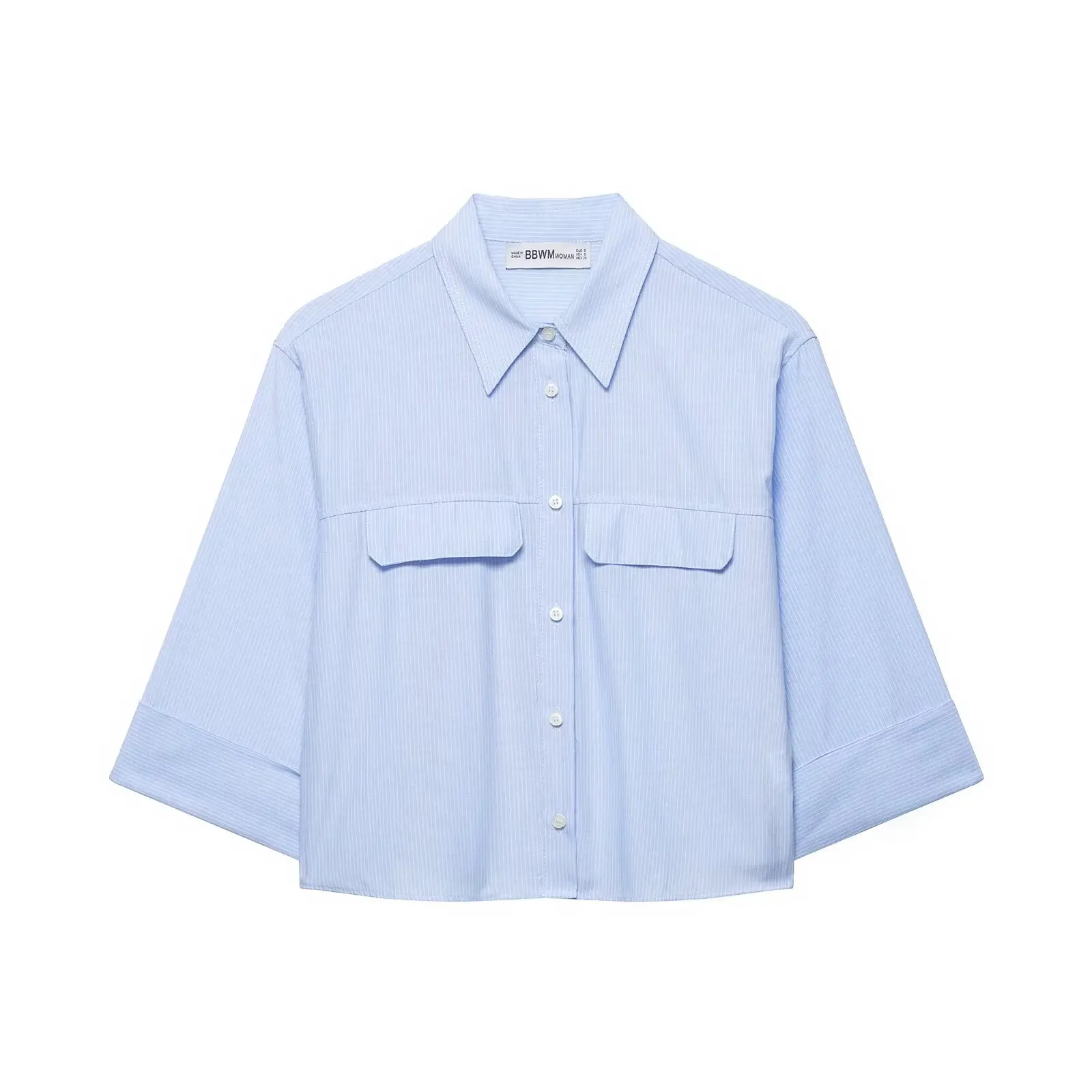 Women's Fashionable Striped Short Shirt with Hidden Buttons   7F2R
