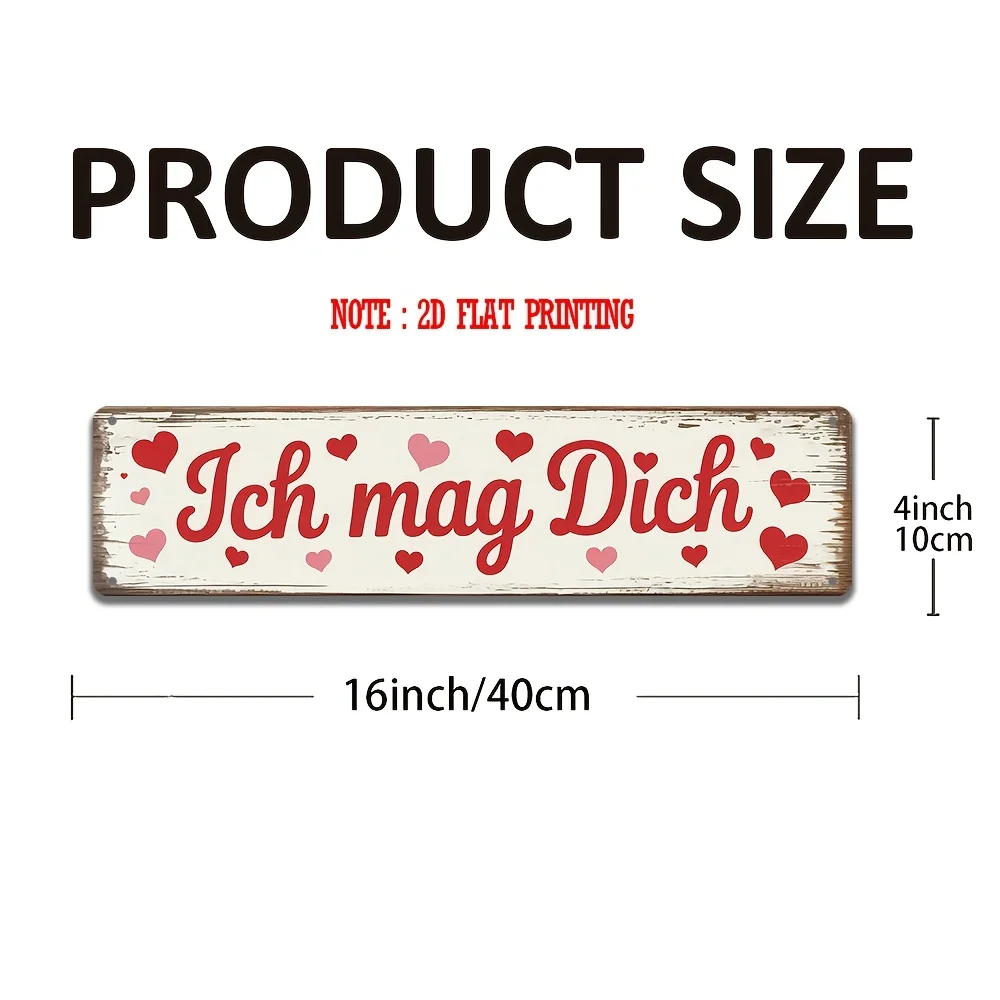 2D Flat German Ich Mag Dich Metal Sign | Charming Vintage Iron Wall Hanging, Perfect for Anniversary, Valentine's, Living Room