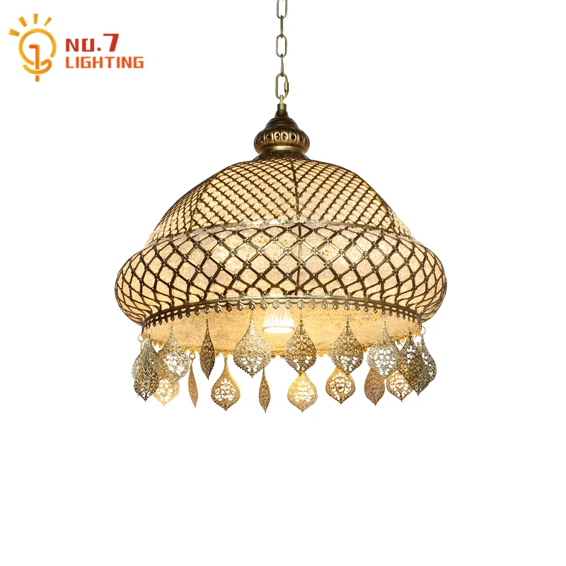 Saudi Arabia Design Exotic Pendant Lights LED E27 Gold Lustre Iron Art Industrial Classical Hanging Lamp Restaurant Homestay Bar