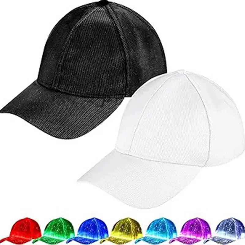 Fiber Optic LED Luminous hat with 7 Colors Glowing Baseball Hats USB Charging Light up cap Glow in Dark Party Supplies