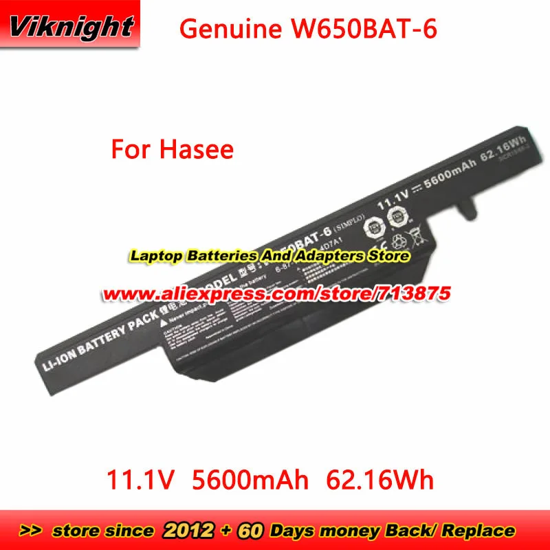 Genuine W650BAT-6 Laptop Battery for Hasee K610C K650D K750D K570N K710C K590C K750D G150SG G150S G150TC G150MG W650S 5600mAh