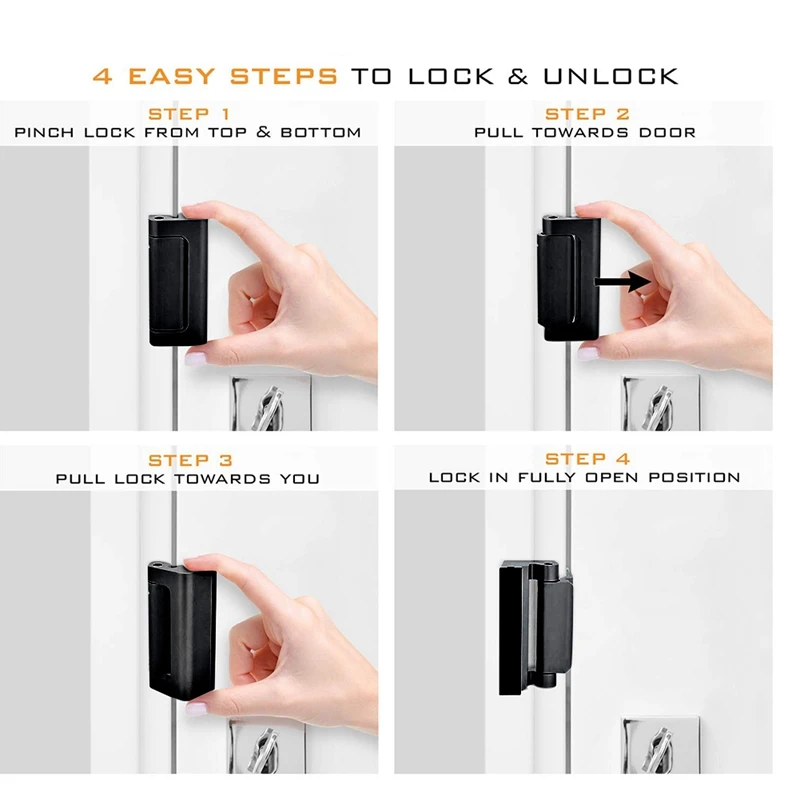 Door Reinforcement Lock Stop Childproof Construction 3 Inch Stop Childproof Black
