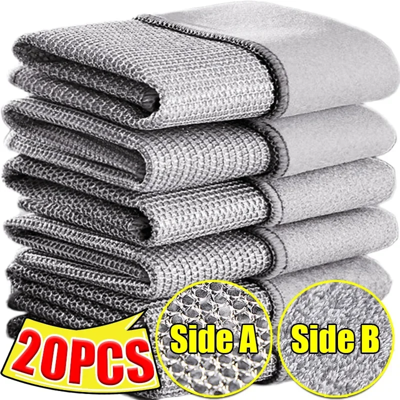 Double-side Steel Wire Bamboo Charcoal Cloths Thickened Kitchen Dishwashing Rust Removal Cleaning Cloth Rags Scouring Pads Towel