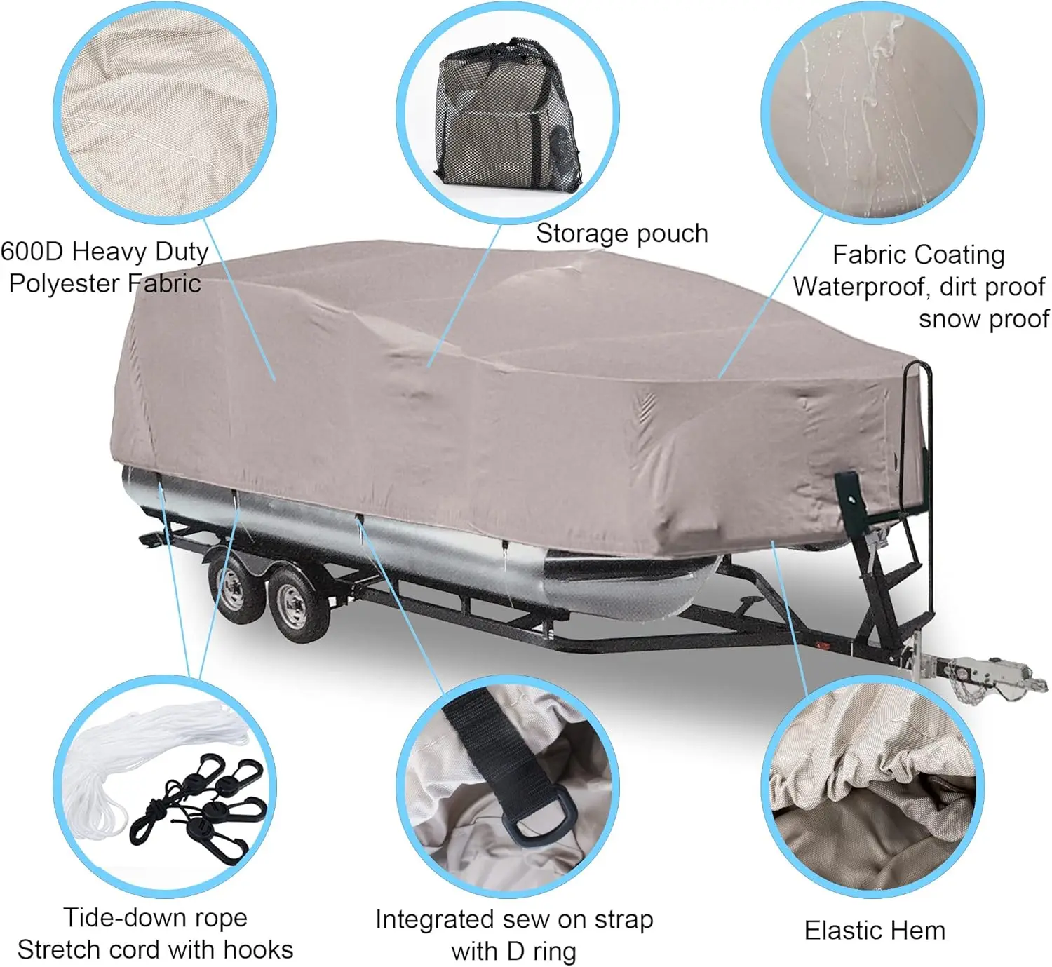 Boat Cover  Heavy Duty Waterproof Marine Grade UV Resistant fits Pontoon Boat Reinforced Adjustable side st