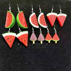 Earring For Women Resin Handmade Colorful Multicolor Simulation Watermelons Drop Earrings Funny Gift