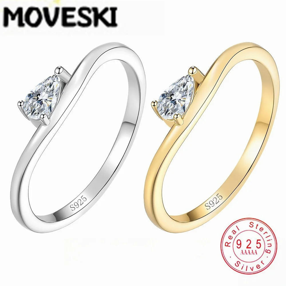 

MOVESKI 925 Sterling Silver Moissanite Ring Pear Cut Solitaire Engagement Promise Band for Women