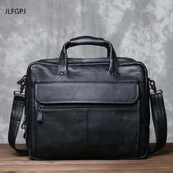 Business Genuine Leather Briefcase For Men's Top Layer Cowhide Double Zipper 15.6-inch Computer Bag Minimalist Crossbody Handbag