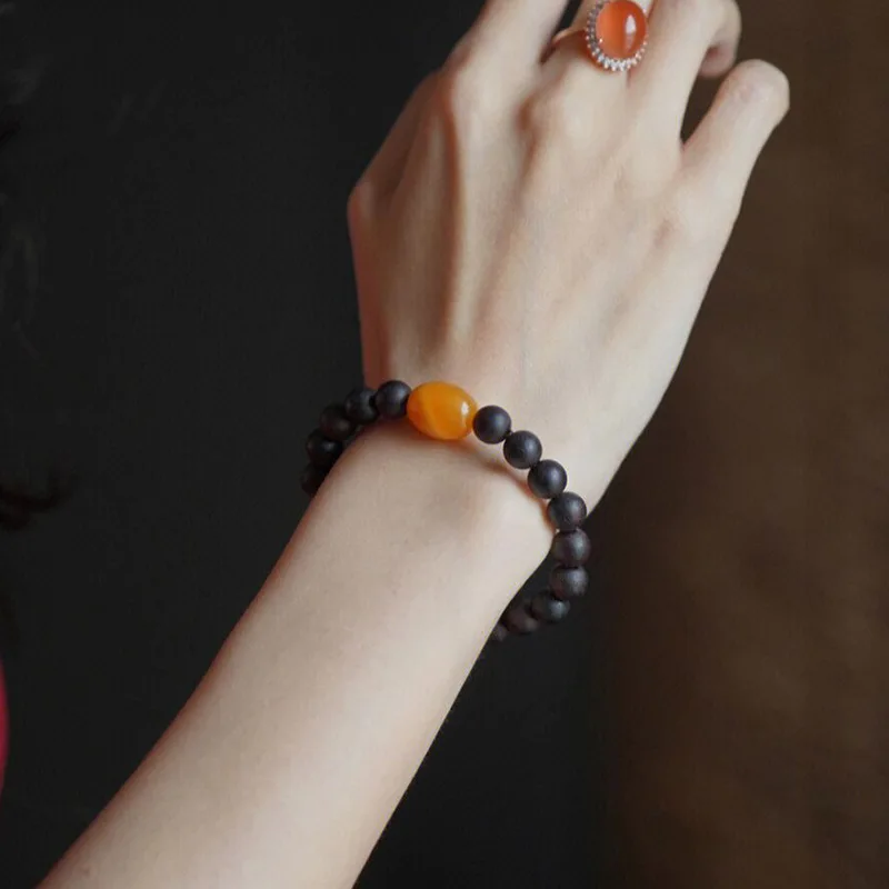 Natural Hainan Black Agarwood Bracelet with Amber Date Beads High Oil Old Material Bracelet for Women Gifts