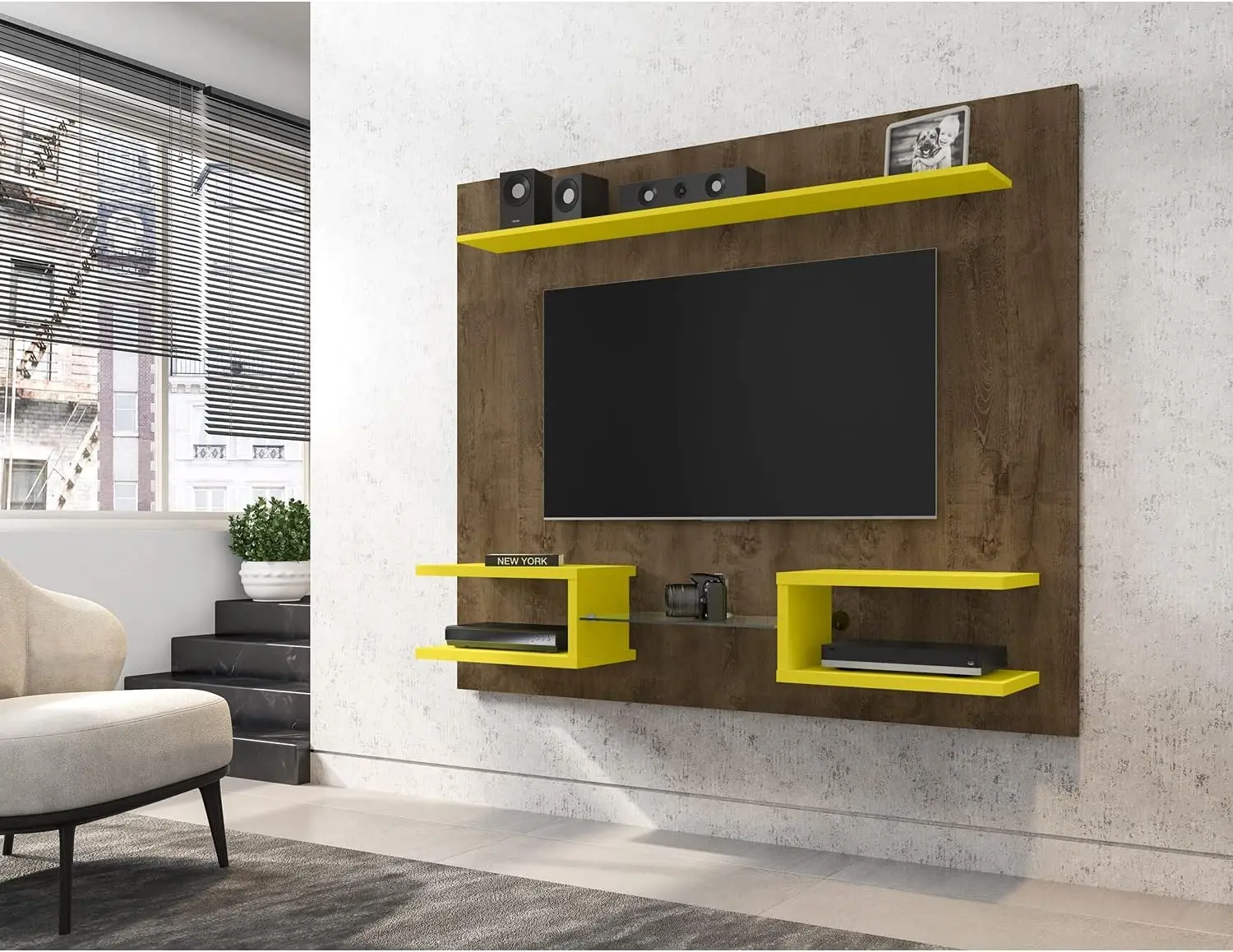 Wall Mounted TV Stand with Shelves & Wire Management, Floating Entertainment Center, Fits 50