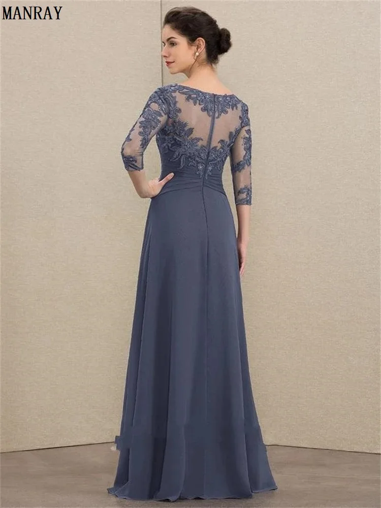 MANRAY A-Line Chiffon Mother of the Bride Dresses Floor-Length Scoop Neck With Cascading Ruffles Elegant Ladies Party Gown