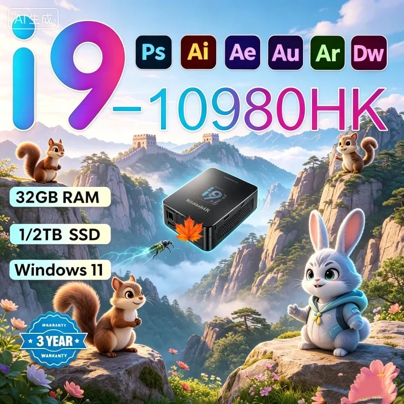 Mini PC Flamboyant Chant 2026 Equipado con Windows 11 Pro, Core I9 10980HK, RAM de 1 TB, SSD, WIFI 6, BT5.2, 4K HD, para Juegos Simplificados