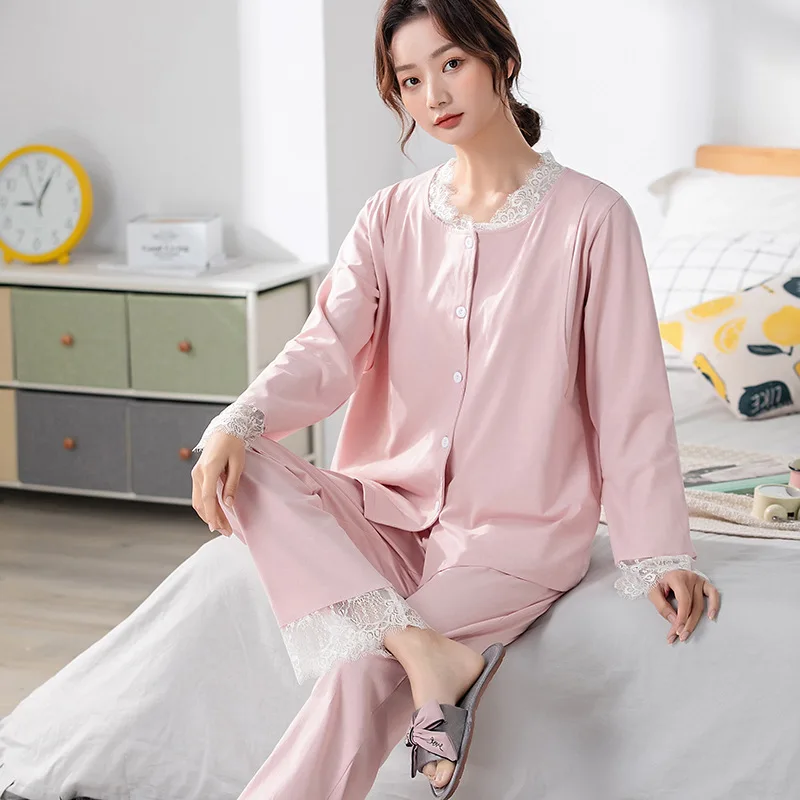 

Fdfklak 100% Cotton Breastfeeding Pajamas Maternity Nursing Clothes For Pregnancy Women Long Sleeve Top+Pants Sleepwear Sets