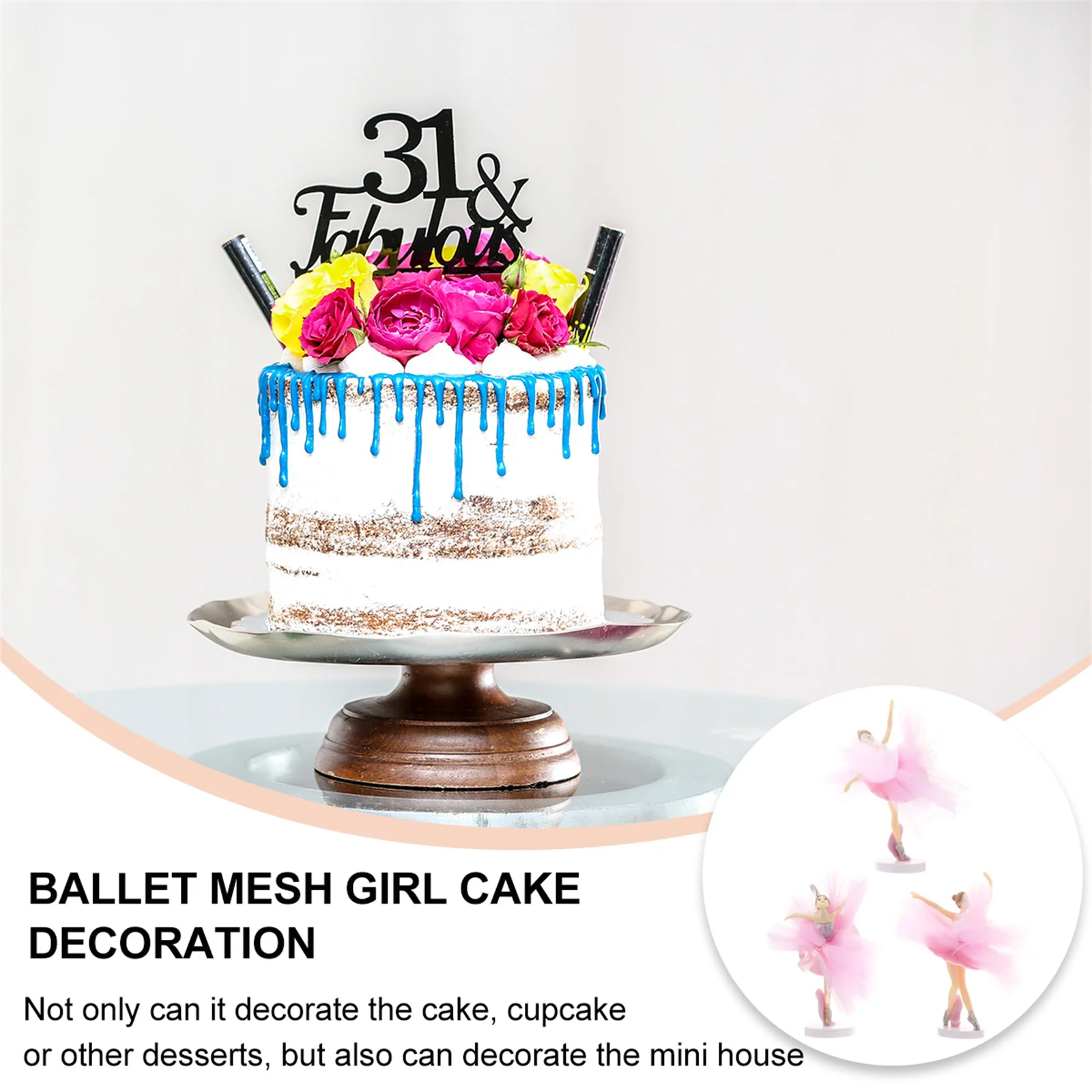 3 Sets Cake Decoration Toys Ornament Teen Gifts Party Top Hat Cupcake Toppers Tulle Skirt