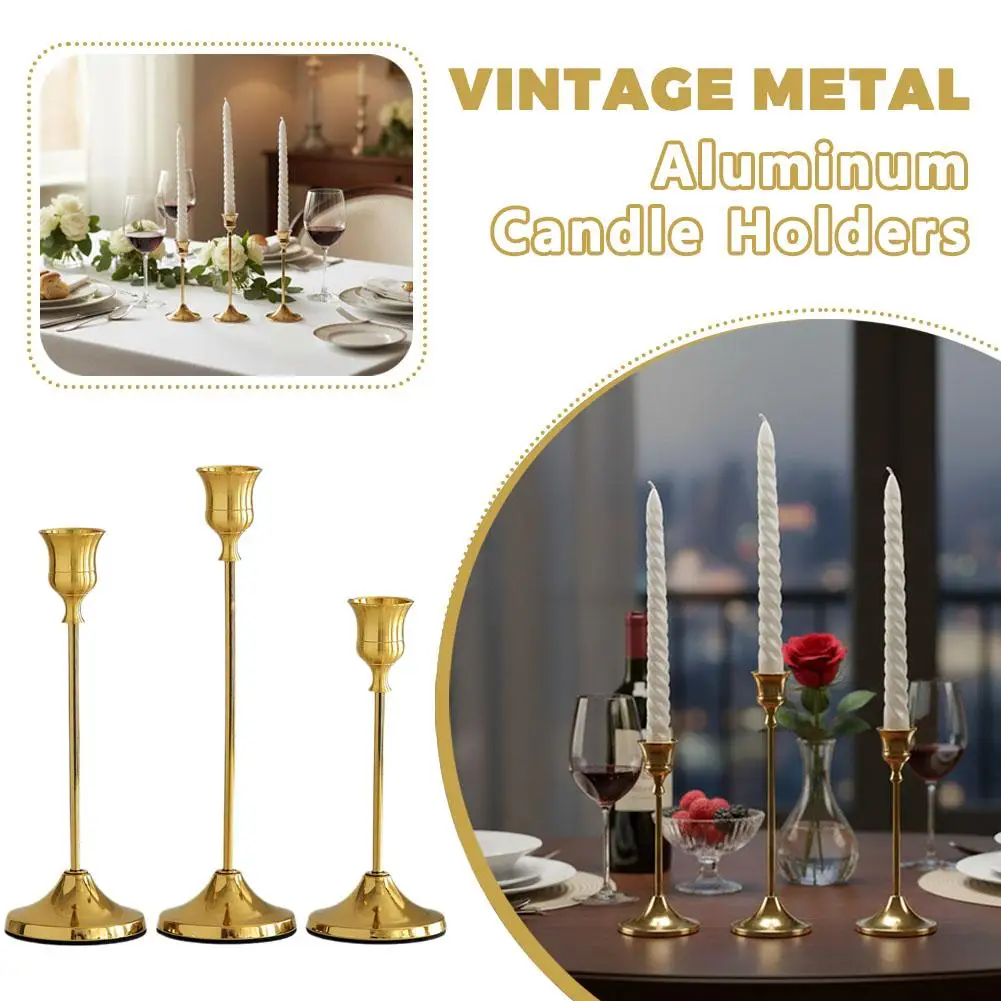 Candlestick Set of 3 Wedding Metal Decor Vintage Elegant European Style Tabletop Candle Holders for Home Hotel Christmas