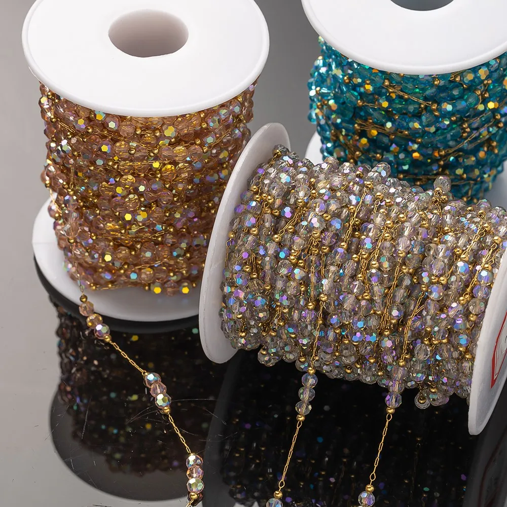 1Meter Colorful Stainless Steel Glass Bead Chain DIY Party Bracelets Necklaces Beaded Chains Material Jewelry Making Supplies