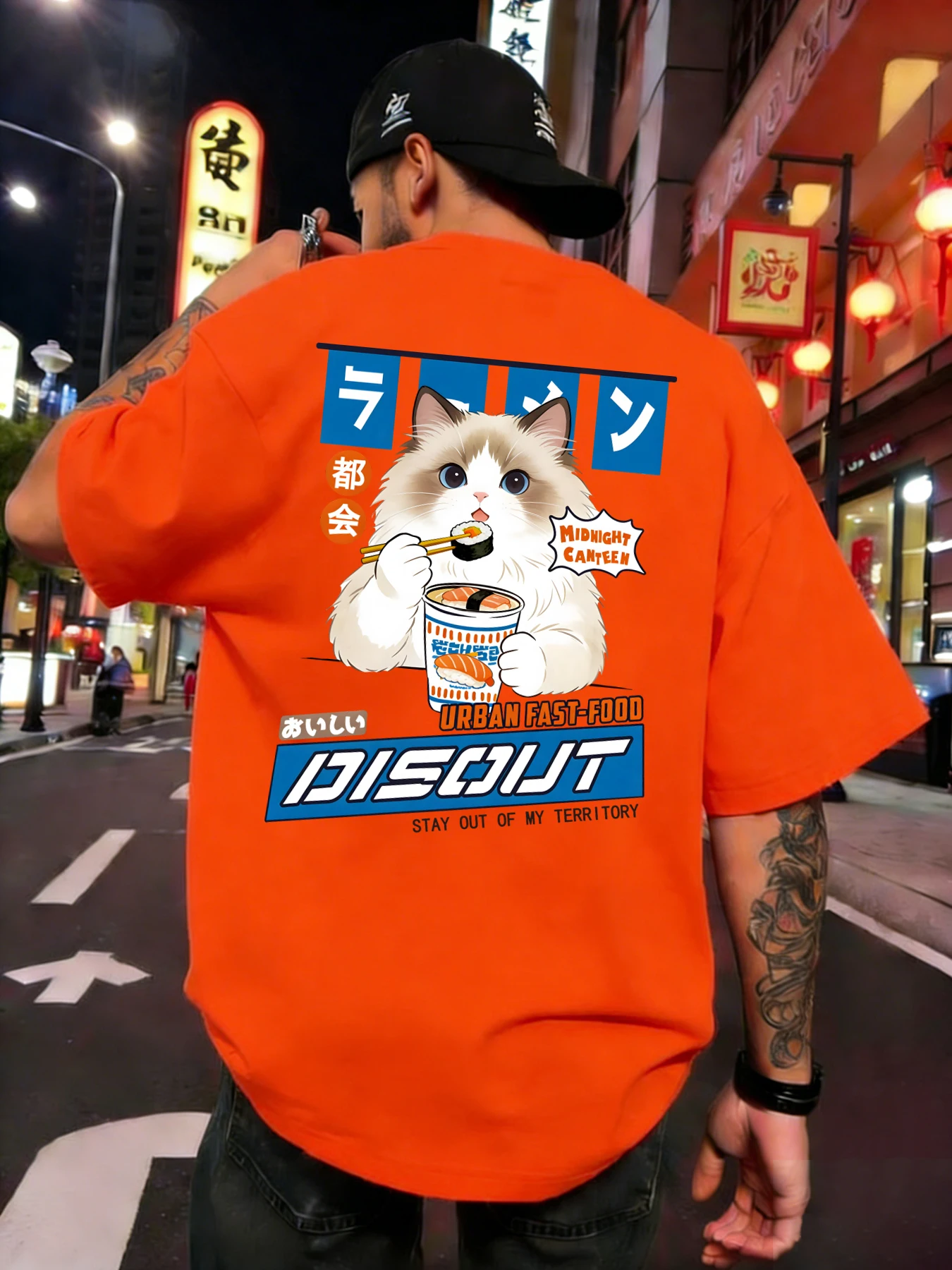 Puppet Cats Who Enjoy Eating Sushi Print Men T-Shirts Cotton All-Match Tee Comfortable O-Neck Tops Loose Summer Basics Clothing