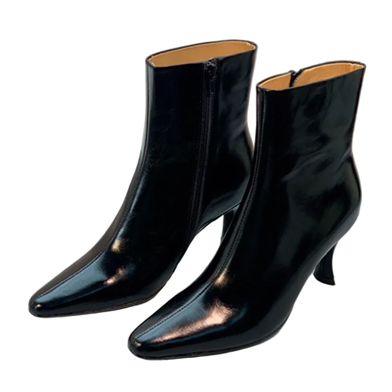 

Withered French Retro Pointed Waxed Cowhide Leather Ankle Boots Autumn And Winter 5.5cm High Heel Boots Shoes For Women