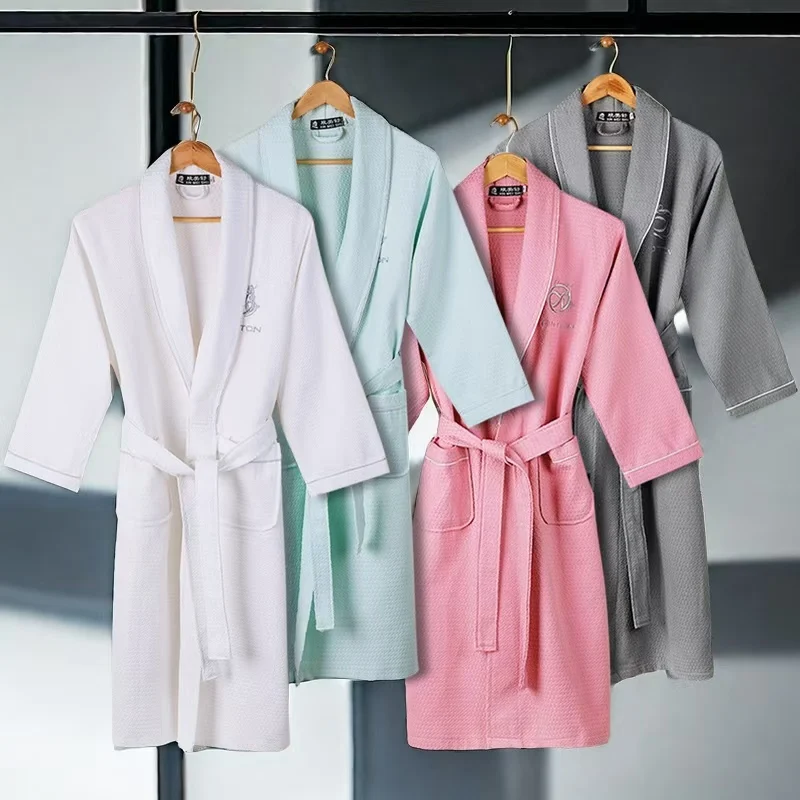 100% Pure Cotton, Plain Color Bathrobes for Men and Women, Sauna Clothes, Waffle Sleepwear, Sauna Robe, Beauty Shop, Hotel, New