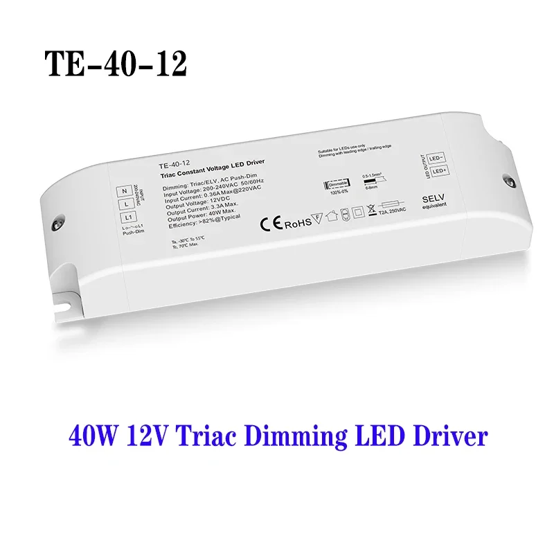 Skydance-Single Color Triac escurecimento LED Driver, Digital Dimmable Faixa, tensão constante, PWM, 1 canal, 40W, 75W, 12V, 24V