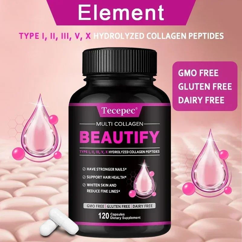 Kollagenpeptid – Anti-Aging, kümmert sich um Haare, Haut, Nägel und Gelenkgesundheit, fördert das Verdauungssystem, 120 Kapseln