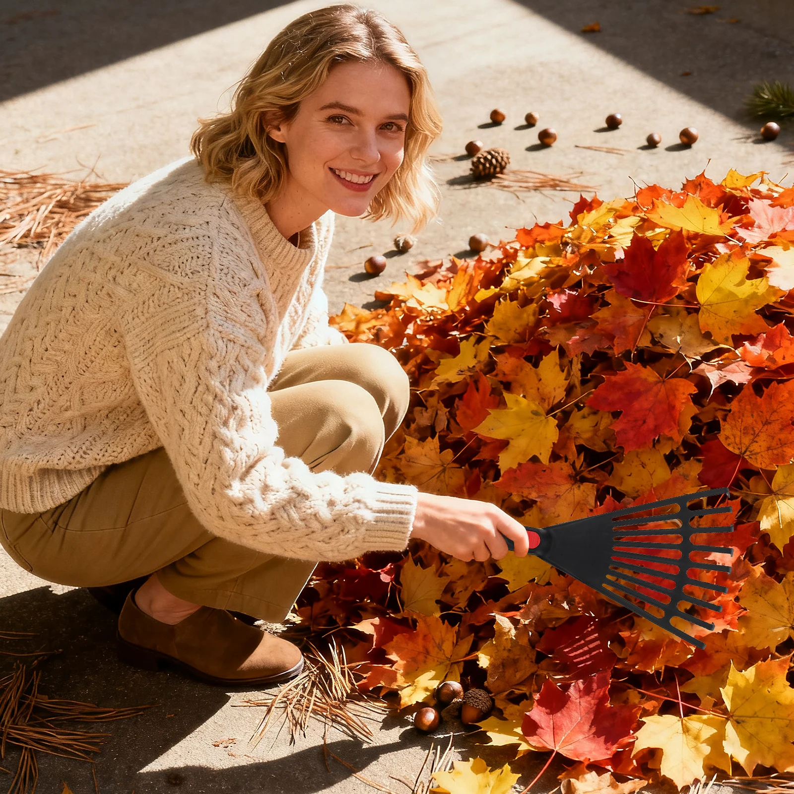 

1Pcs Leaf Rake for Garden Small Gardening Rake Tool with Handle Lawn Leveling Plastic Outdoor Rake for Flower Bed Yard Use