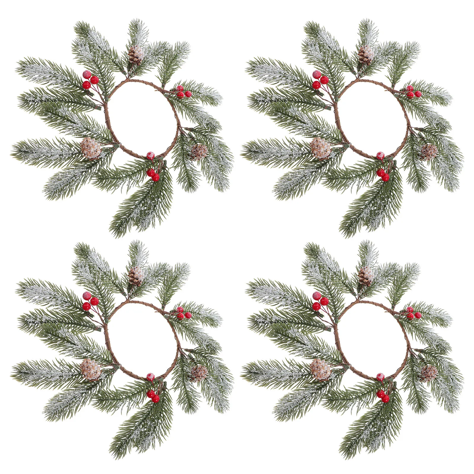 

4pcs Artificial Christmas Wreath Holder Advent Ring Berry Pinecones Holiday Decor Window Door Kitchen Cabinet Xmas