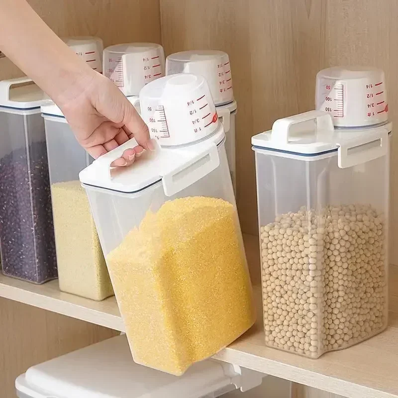 Dispenser Ember Penyimpanan Makanan 2L Kapasitas Besar Hemat Tempat Sereal Kasar Wadah Penyimpanan Beras PP Aman untuk Makanan Portabel