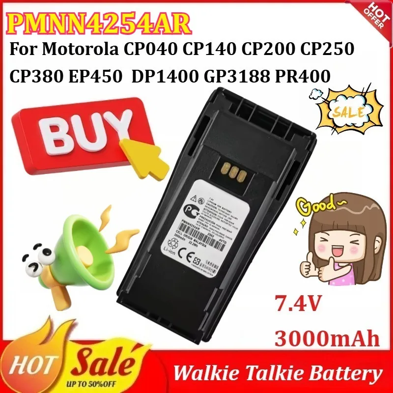 

PMNN4254AR 7.4V 3000mAh Type-C USB Walkie Talkie Battery for Motorola CP040 CP140 CP200 CP250 CP380 EP450 DP1400 GP3188 PR400
