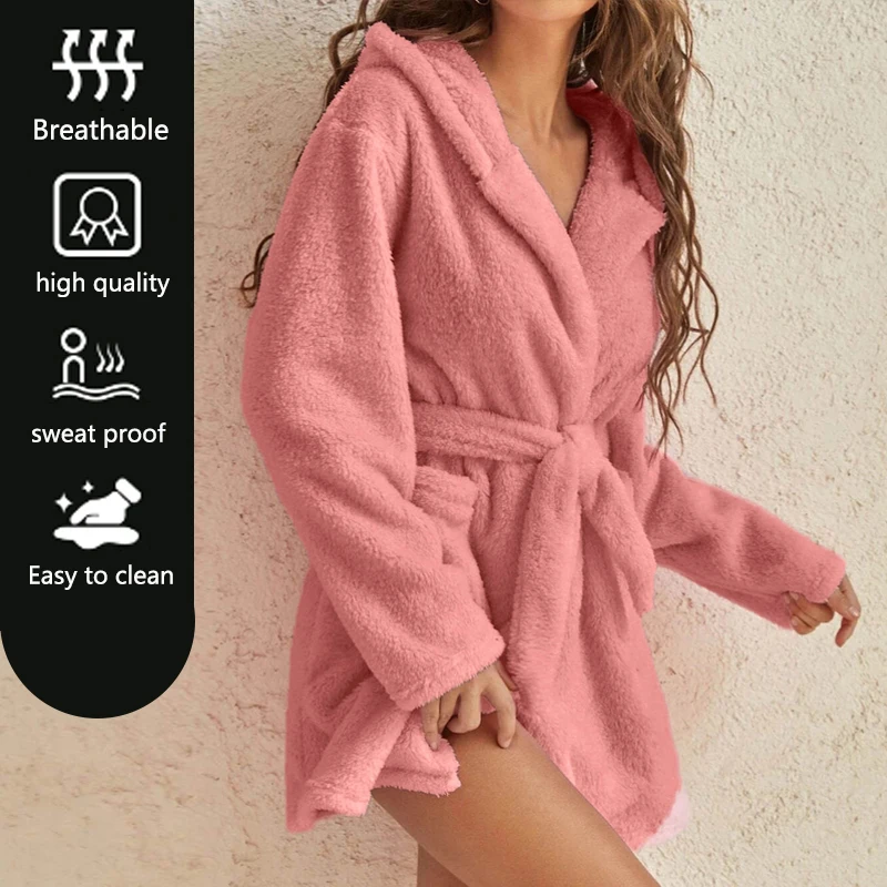 Autumn And Winter Hooded Home Plush Pajamas Padded Thickened Warm Student Pajamas In Trousers Homewear Robe Girls Clothes Home