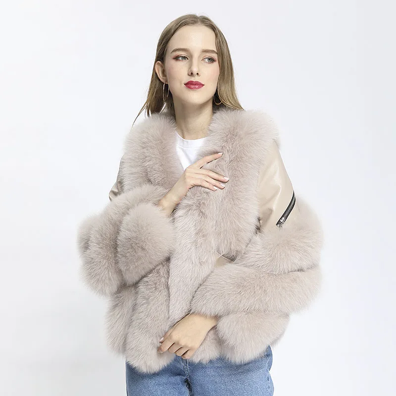 JANEFUR Winterjas voor Vrouwen Echt Leer Bont Jas Mode Luxe Warme Natuurlijke Vossenbont Outerwears Gratis Verzending JFB1-21034