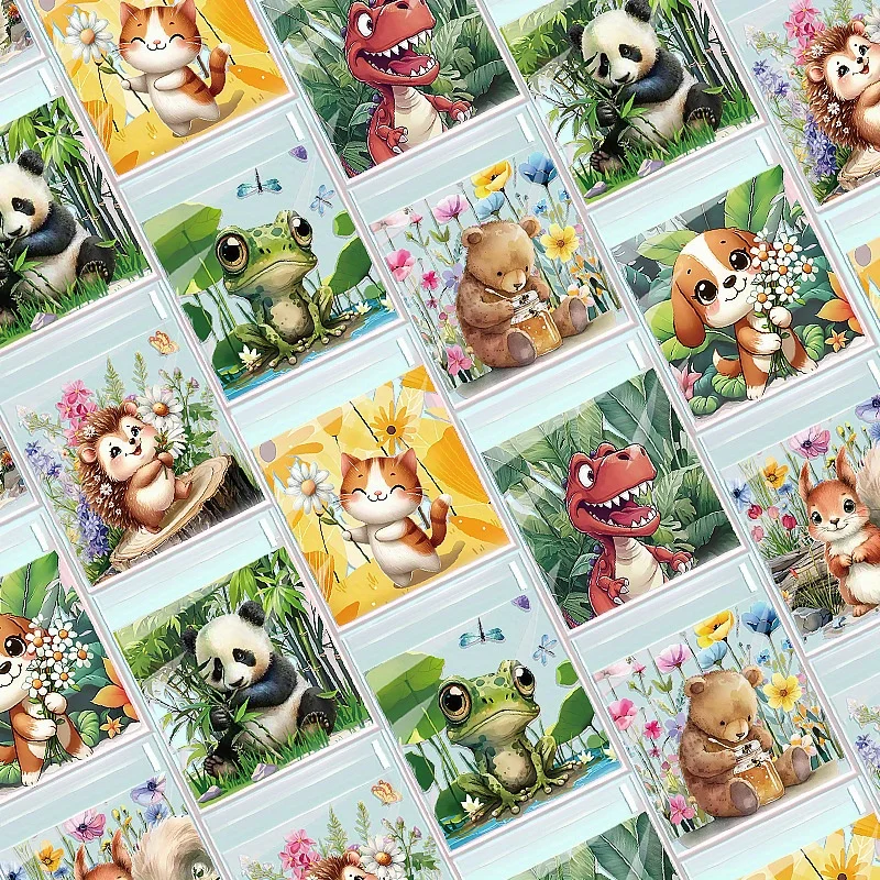 100pcs Fashion Animal Pattern Self-adhesive Bags, Animal Theme Transparent Packaging Bag, Vintage Style Gift Wrapping Bag